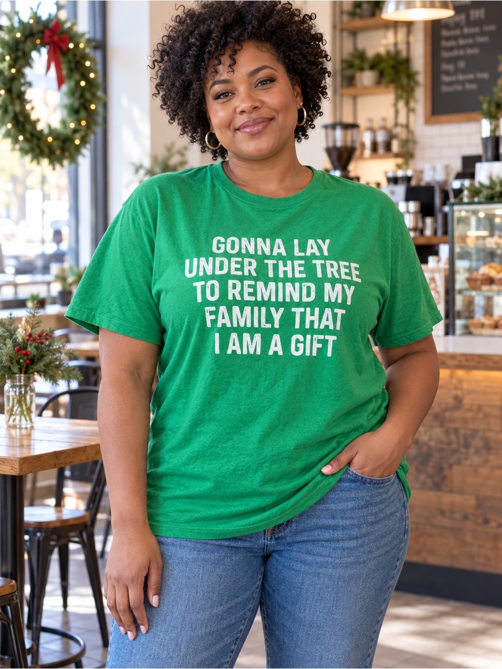 Holiday Graphic Tee - Green Christmas Slogan T-Shirt